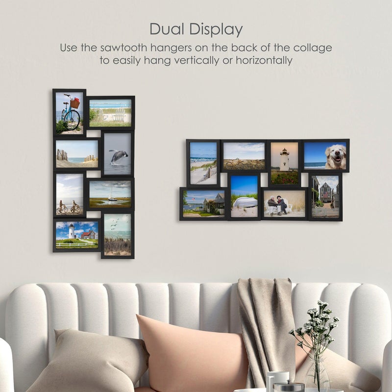 Melannco 24 x 12 Inch 8 Opening Photo Collage Frame, Displays Four 4x6 and Four 6x4 Inch Photos, Black - Image 5